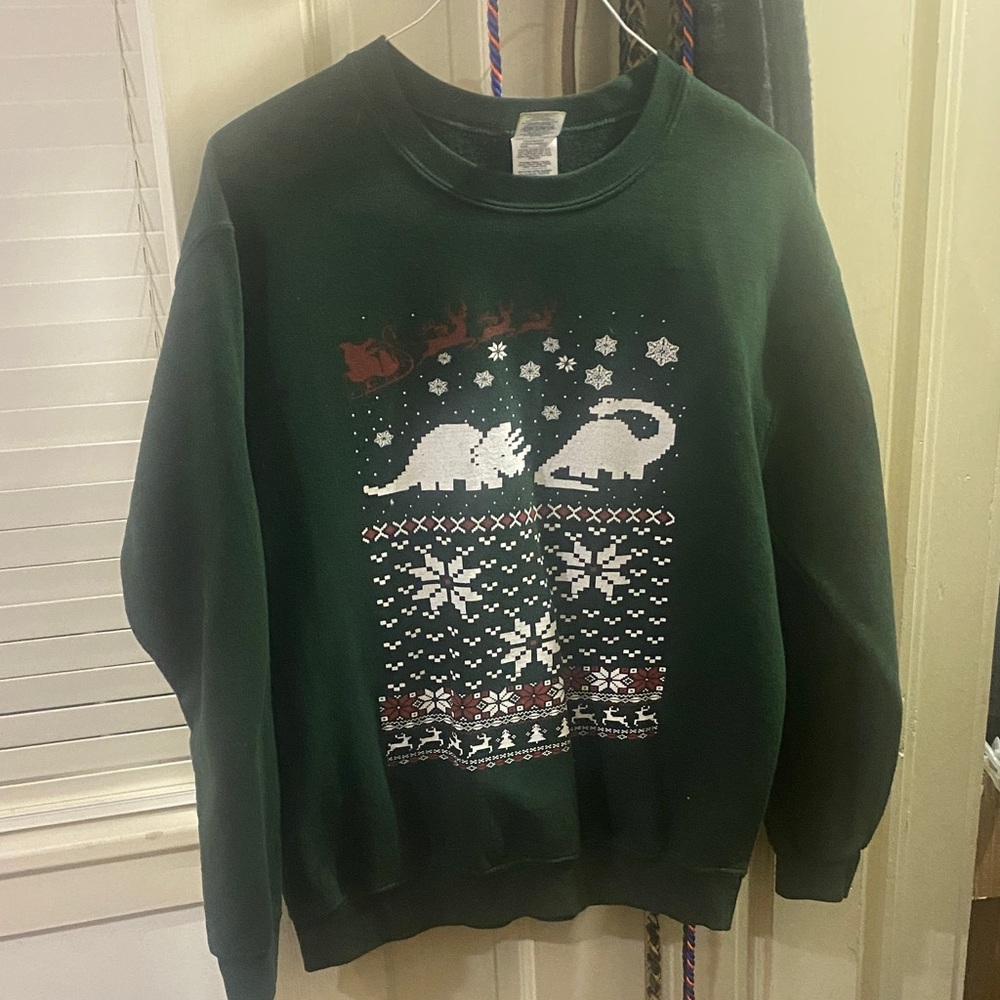 Gildan Green Dinosaur Crewneck Sweater
